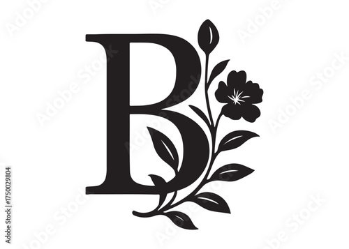 floral letter monogram logo silhouette vector, letter logo design silhouette vector illustration, monogram botanical alphabet silhouette vector, floral alphabet letter a to z logo silhouettes vector 