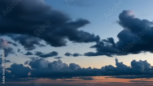 Dramatic Sunset Clouds Over Tranquil Horizon Scene