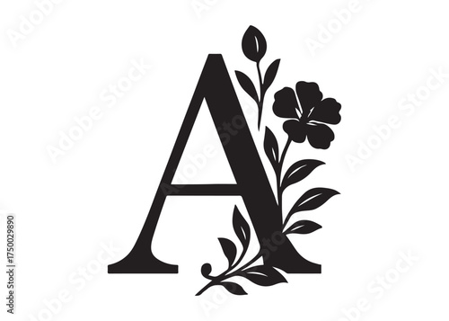 floral letter monogram logo silhouette vector, letter logo design silhouette vector illustration, monogram botanical alphabet silhouette vector, floral alphabet letter a to z logo silhouettes vector 