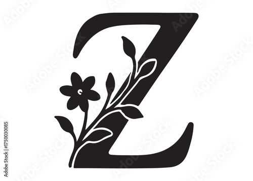 floral letter monogram logo silhouette vector, letter logo design silhouette vector illustration, monogram botanical alphabet silhouette vector, floral alphabet letter a to z logo silhouettes vector 