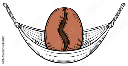 Single coffee bean resting comfortably in a white hammock with rope handles