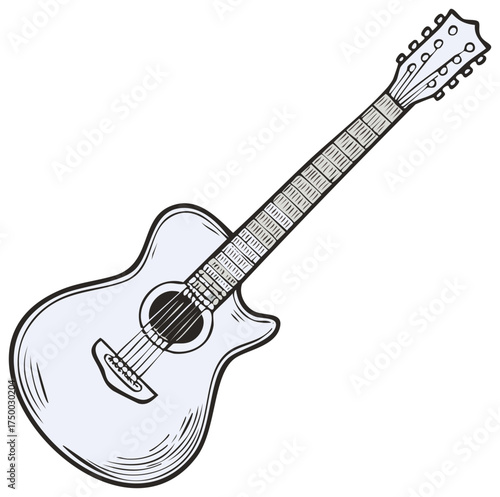Detailed Illustration of an Acoustic Guitar with Strings and Frets Ready for a Musical Performance or Songwriting Session