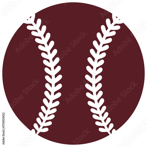 Stylized maroon baseball icon with white laces vector graphic illustration