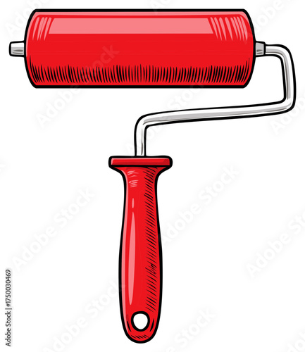 Vibrant Red Paint Roller Vector Graphic for Art and Home Improvement Projects