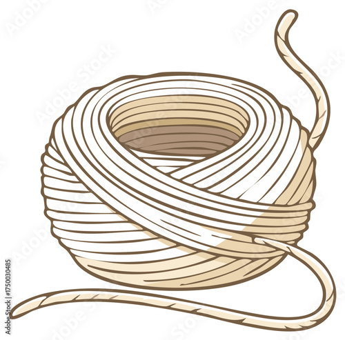 Illustration of a ball of twine with the string extending in a circular shape