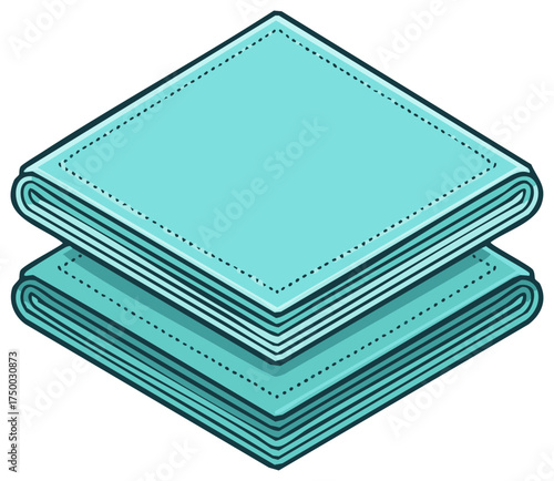Light blue folded cloth napkins or towels in neat stacks cartoon style