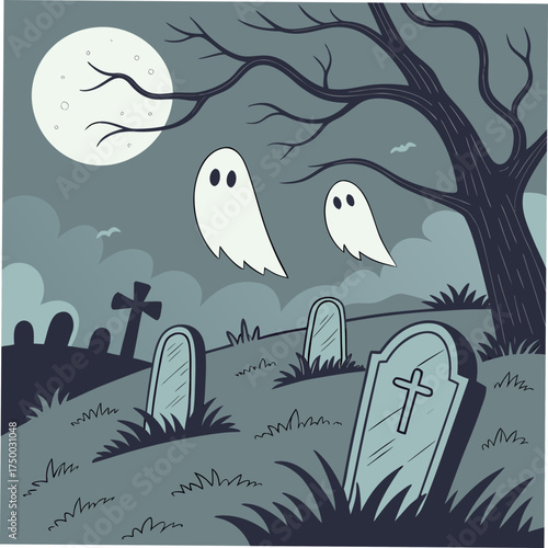 Halloween ghost and graveyard