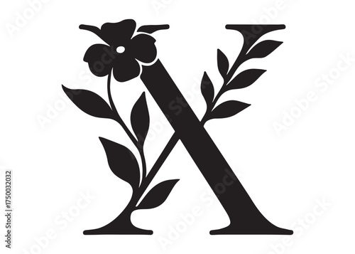 floral letter monogram logo silhouette vector, letter logo design silhouette vector illustration, monogram botanical alphabet silhouette vector, floral alphabet letter a to z logo silhouettes vector 