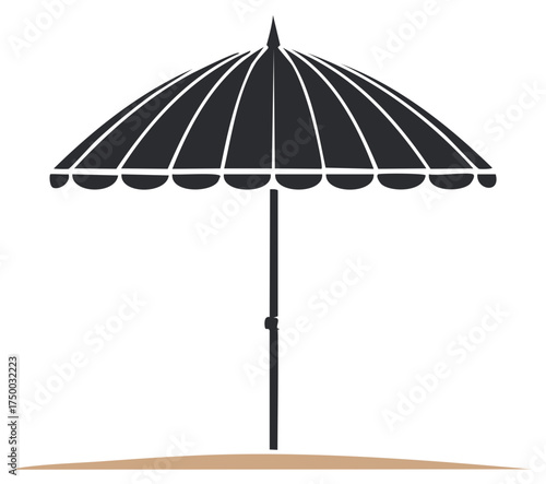 Simple Black Beach Umbrella Icon for Summer Travel and Sun Protection