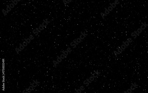 Falling snow flakes. Twinkling lights on black background. Starry nights background. Distressed uneven noise texture overlay. Glowing small particles or snowfall.