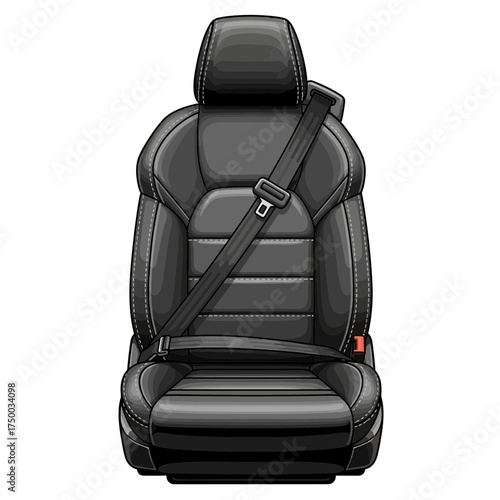 Car Seat with Safety Belt Automotive Interior Protection Vector Illustration