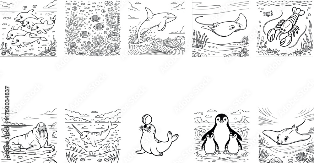 Fototapeta premium PrintOcean Animals Coloring Pages