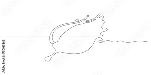 Red blood or paint splash with flying drops continuous one line drawing