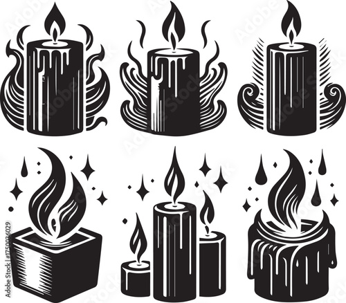 Candle Silhouette Isolated Vector Illustration on White Background, Minimal Design,