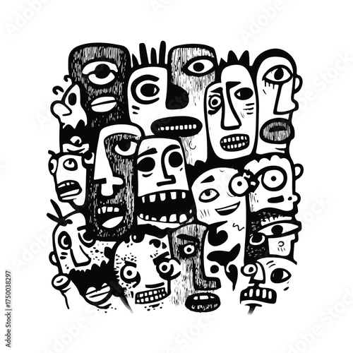 Whimsical Doodle Face Line Art