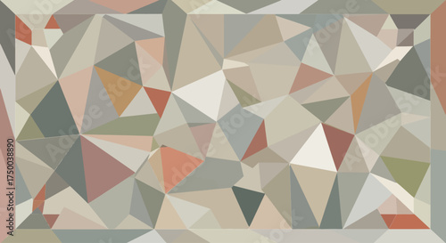 Abstract geometric pattern featuring a mosaic of various sized triangles in muted earthy tones and soft colors.