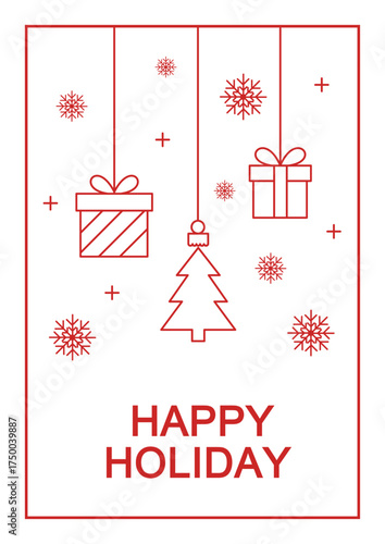 Line art holiday greetings card vector template.
