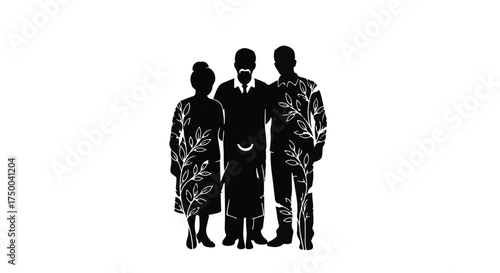 Three diverse people standing together, united by shared patterns and strength