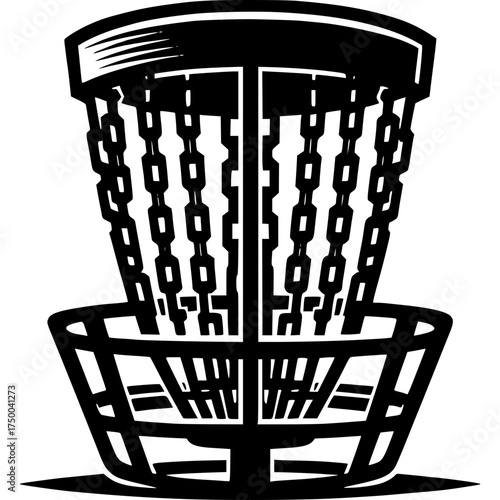 Disc Golf Basket Silhouette: A bold, graphic illustration of a disc golf basket, ready to catch the flying disc and marking the aim of the game.