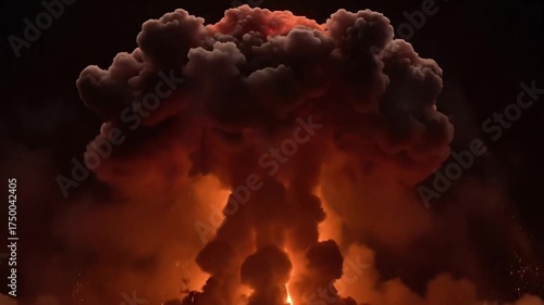 Stunning fireball explosion with fiery mushroom cloud, a powerful display of destruction and raw energy from a dynamic video, intense and dramatic