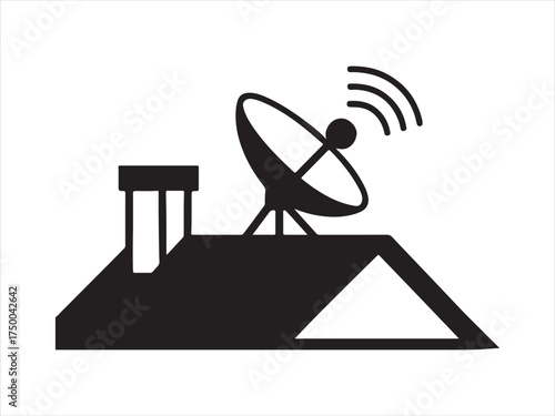 Detailed illustration of a building roof with a prominent antenna isolated on transparent background