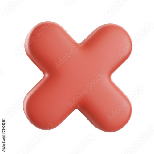 red cross mark 3d render icon isolated on transparent background cutout