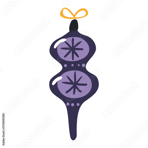 Christmas ornament, tree decoration, bauble isolated on transparent. Hand drawn flat vector illustration. Traditional holiday, Xmas, New Year, seasonal design element, clip art