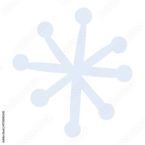 Single snowflake, falling snow isolated on transparent. Hand drawn flat vector illustration. Traditional Christmas, New Year, seasonal winter design element, holiday clip art. Winter weather, nature