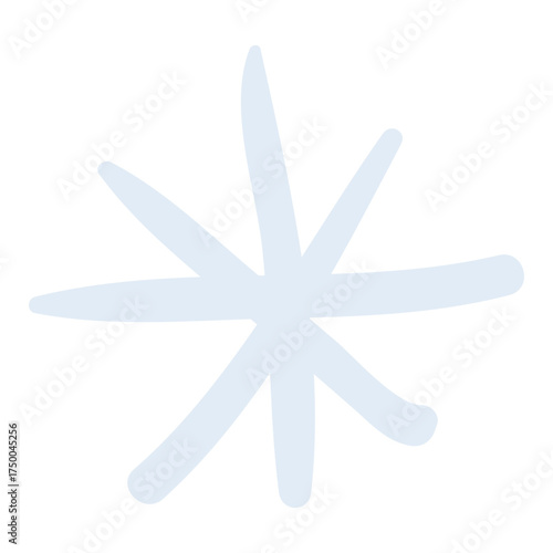 Single snowflake, falling snow isolated on transparent. Hand drawn flat vector illustration. Traditional Christmas, New Year, seasonal winter design element, holiday clip art. Winter weather, nature