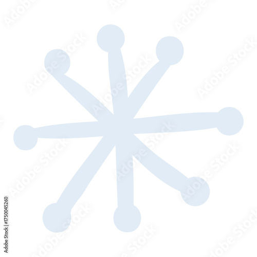 Single snowflake, falling snow isolated on transparent. Hand drawn flat vector illustration. Traditional Christmas, New Year, seasonal winter design element, holiday clip art. Winter weather, nature