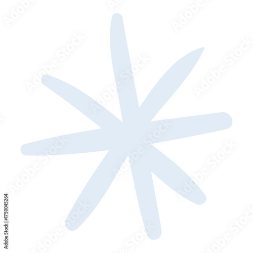Single snowflake, falling snow isolated on transparent. Hand drawn flat vector illustration. Traditional Christmas, New Year, seasonal winter design element, holiday clip art. Winter weather, nature