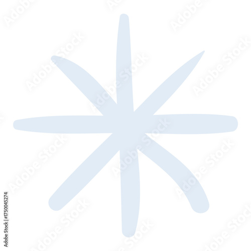 Single snowflake, falling snow isolated on transparent. Hand drawn flat vector illustration. Traditional Christmas, New Year, seasonal winter design element, holiday clip art. Winter weather, nature