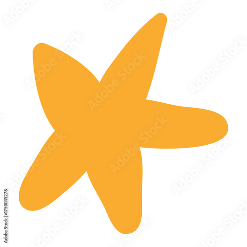 Five pointed yellow star isolated on transparent. Hand drawn flat vector illustration. Traditional Christmas, New Year, seasonal design element, holiday clip art. Starry sky, space, cosmos, galaxy