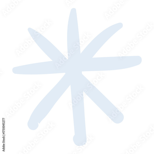 Single snowflake, falling snow isolated on transparent. Hand drawn flat vector illustration. Traditional Christmas, New Year, seasonal winter design element, holiday clip art. Winter weather, nature