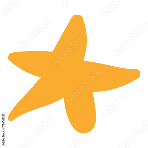 Five pointed yellow star isolated on transparent. Hand drawn flat vector illustration. Traditional Christmas, New Year, seasonal design element, holiday clip art. Starry sky, space, cosmos, galaxy