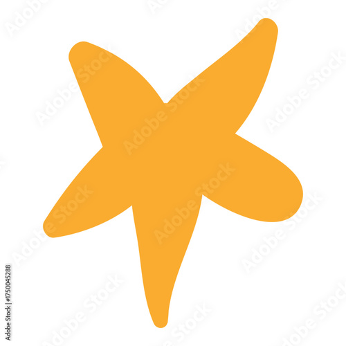 Five pointed yellow star isolated on transparent. Hand drawn flat vector illustration. Traditional Christmas, New Year, seasonal design element, holiday clip art. Starry sky, space, cosmos, galaxy