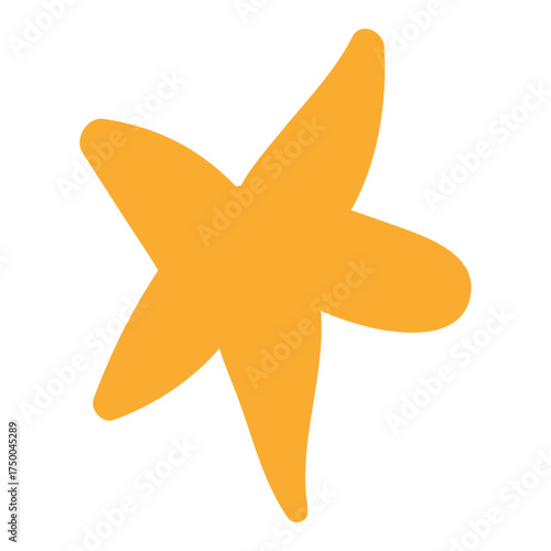 Five pointed yellow star isolated on transparent. Hand drawn flat vector illustration. Traditional Christmas, New Year, seasonal design element, holiday clip art. Starry sky, space, cosmos, galaxy