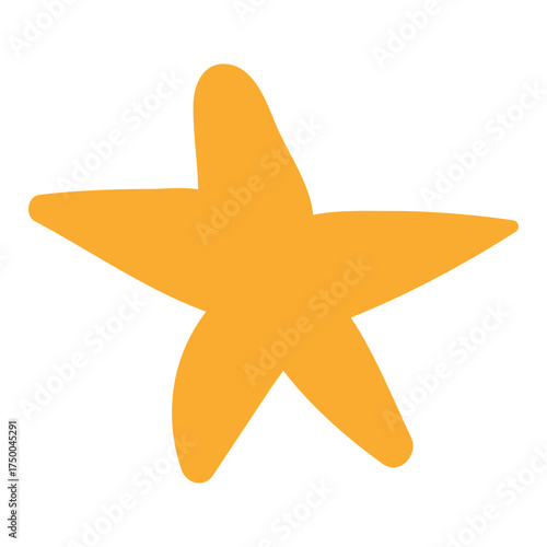 Five pointed yellow star isolated on transparent. Hand drawn flat vector illustration. Traditional Christmas, New Year, seasonal design element, holiday clip art. Starry sky, space, cosmos, galaxy