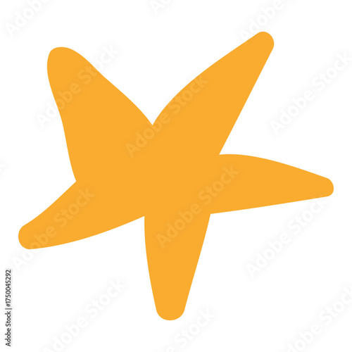 Five pointed yellow star isolated on transparent. Hand drawn flat vector illustration. Traditional Christmas, New Year, seasonal design element, holiday clip art. Starry sky, space, cosmos, galaxy