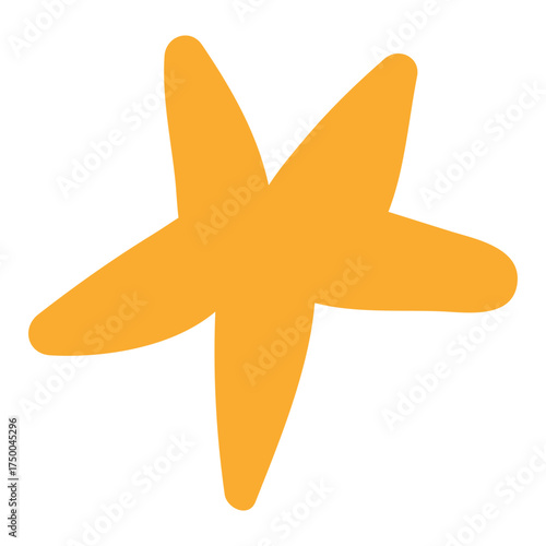 Five pointed yellow star isolated on transparent. Hand drawn flat vector illustration. Traditional Christmas, New Year, seasonal design element, holiday clip art. Starry sky, space, cosmos, galaxy