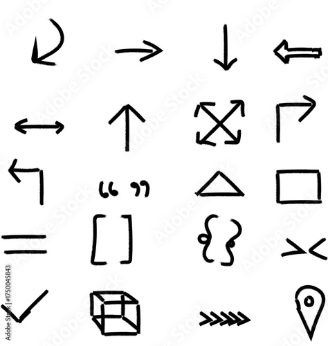 Hand Drawn Arrow and Symbol Vector Icon Set Isolated Sketch Design