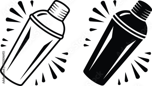 Illustration of a cocktail shaker in black and white isolated on white background