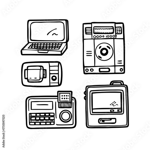 Set of outdated electronic gadgets