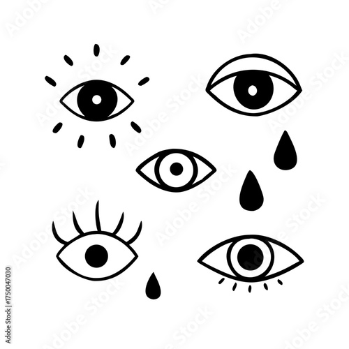 Mystical eye illustrations with teardrop shapes
