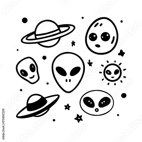 Extraterrestrial elements in black and white color
