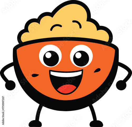 Funny Risotto Bowl Mascot Cheerful Food Character Vector illustration