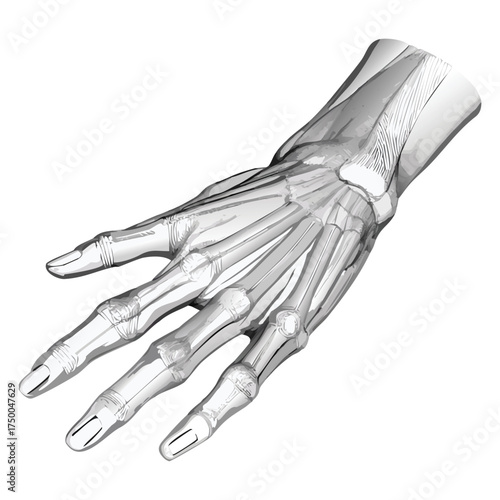 Human hand anatomy illustration skeletal structure for medical education and study material design