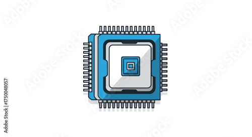 Detailed Illustration of a Blue Computer Microprocessor Chip.