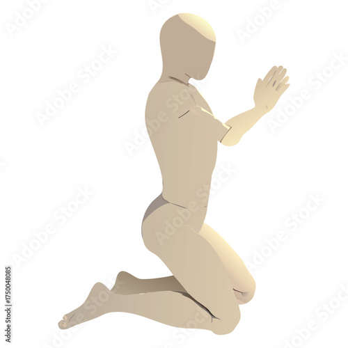 Kneeling figure praying illustration for religious concepts or meditative poses and spiritual practice