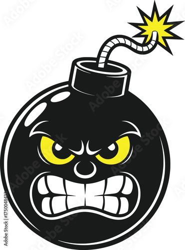 Angry Bomb Cartoon Vector, Explosive Dynamite Emoji Illustration Design.